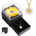 Sonnenblume Halskette konservierte Blume Geschenkbox mit Schmuckschublade fuer Damen. - Sonnenblume & Schwarze Sonnenblumen-Geschenkbox