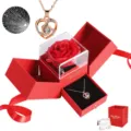 Rode geconserveerde roos cadeauplaats met hart projector ketting, romantisch geschenk. - Liefdeshart Ketting Cadeauendoos / Goud