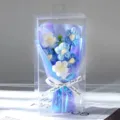 Bouquet de fleurs au crochet en boîte PVC transparente, cadeau romantique fait à la main. - Bleu (Avec Boîte Cadeau)