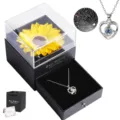 Ewige Sonnenblumen Schmuck Geschenkkoffer mit Herz Projektionskette Valentinstag Geschenk. - Silbernes Herz & Sonnenblumen-Geschenkbox, Schwarz