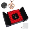 Ewige Rose Schmuckkästchen mit Projektionskette romantisches Geschenkset zum Valentinstag - Goldfarbenes Herz & schwarze Doppeltür-Geschenkbox