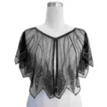 Detailed view of a vintage 1920s black mesh shawl with intricate silver sequin patterns - 11# Top / Black