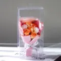 Seifenblumen Strauß in transparenter PVC-Box, kreatives romantisches Geschenk zum Valentinstag. - 7 Blumen - Orange - Geschenkbox