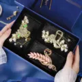 Elegant crystal pearl hair claw clip gift set featuring flower and leaf designs for women. - 3-Piece Hair Claw Set [E]