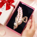Elegante molletta per capelli con cristalli spiga di grano rosa con confezione regalo. - Molletta a spiga di grano e set scatola regalo