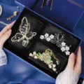 Valentine gift hair claw clip set, elegant rhinestone butterfly and flower accessories. - 3-Piece Hair Claw Clip Set [G]