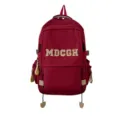 Sac à dos rouge grande capacité avec rabat avant et imprimé de lettres MDCGH pour étudiant - Rouge