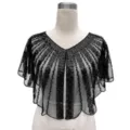 Detailed macro view of black vintage beaded sequined evening capelet on a dress form - Tops / 808# Black