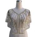 Elegant 1920s vintage gold sequin shrug with intricate beadwork on mesh - 12# Top / Apricot