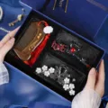 Valentine gift hair accessories set with wooden comb and crystal clips in a luxury blue box. - Claw Clip & Sandalwood Comb 3-Piece Set (Set 4)