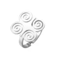 Silver stainless steel ring featuring four spiral African Adinkra cultural symbols - Adjustable Open Ring (RSS2025070903) / Steel