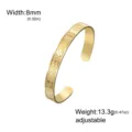Adjustable 8mm gold plated open cuff bracelet featuring African Adinkra symbols design - Gold Color Etched African Symbols Style