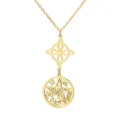 Gold-tone 304 stainless steel witch knot necklace featuring a hollow pentagram pendant - Etched Lettering Style (Style 2) / Gold
