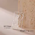 Silver 304 stainless steel lady silhouette rectangular line art pendant for jewelry making - Style 3 / Steel