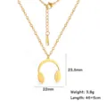 Gold headphone pendant necklace in durable stainless steel with adjustable chain - Silver Earphone