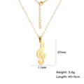Gold stainless steel G-clef music note pendant necklace with measurement details - Silver Treble Clef