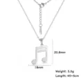 Silver stainless steel musical note pendant necklace with size and weight details - Silver Musical Note