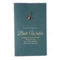 Elegante biglietto d'auguri vintage verde acqua con ciondolo uccello in bronzo e auguri d'oro - Flying Bird