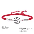 Bracciale intrecciato rosso regolabile con ciondolo pallavolo in acciaio inox - Pallavolo (Corda Rossa) / 1 Pezzo / Colore acciaio