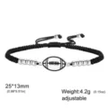 Bracciale regolabile in corda intrecciata nera con ciondolo a palla da rugby in acciaio inox - Rugby (Corda Nera) / 1 Pezzo / Colore acciaio