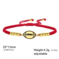 Bracciale in cordino intrecciato rosso con ciondolo football dorato e perle regolabile. - Rugby (Corda Rossa) / 1 Pezzo / Colore acciaio