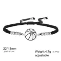 Braccialetto intrecciato nero con ciondolo basket perle argento e laccio regolabile - Pallacanestro (Corda Nera) / 1 Pezzo / Colore acciaio
