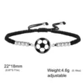 Bracciale intrecciato nero regolabile con ciondolo a pallone da calcio e perle - Calcio (Corda Nera) / 1 Pezzo / Colore acciaio