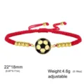 Bracciale intrecciato rosso regolabile con ciondolo pallone da calcio per sportivi - Calcio (Corda Rossa) / 1 Pezzo / Colore acciaio