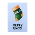 Mini Christmas greeting card with watercolor green stocking and MERRY Xmas text - Christmas Sock