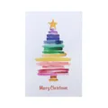 Watercolor rainbow Christmas tree greeting card with hand-painted star design - Colorful Christmas Tree
