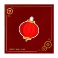 Mini biglietto d'auguri rosso quadrato con lanterna d'oro per Capodanno cinese - Lanterna / 1 Foglio