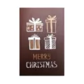 Biglietto di auguri natalizio marrone scuro con scatole regalo disegnate a mano e Buon Natale - Christmas Gift