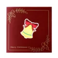 Elegante mini biglietto di Natale quadrato rosso con bordo in foglia d'oro e campana - Campana