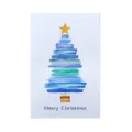 Artistic hand-painted watercolor blue Christmas tree card with Merry Christmas greeting - Blue Christmas Tree