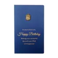 Retro blue birthday card with gold foil text and a metal cake charm pendant - Birthday Cake / Dark Blue