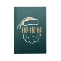 Biglietto di Natale piegato verde scuro con disegno di Babbo Natale 'HO-HO-HO' - Babbo Natale