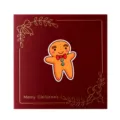 Mini biglietto di Natale quadrato bordeaux con omino di pan di zenzero e lamina dorata - Omino di pan di zenzero