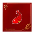 Mini biglietto di auguri rosso per Capodanno con pesce in lamina d'oro e Happy New Year. - Carpa della Fortuna / 1 Foglio