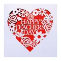 Elegant laser cut heart greeting card featuring white floral Happy Teachers Day design - Happy Teacher's Day