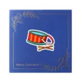 Mini biglietto di auguri di Natale quadrato blu con elegante adesivo a tamburo oro - Tamburo di Natale