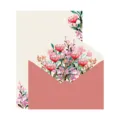 Elegante set di carta da lettere floreale con fiori ad acquerello per inviti e messaggi - Set Begonia Rossa / 2 Buste 4 Fogli / Beige