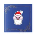 Biglietto di Natale quadrato blu con Babbo Natale cartoon e accenti in lamina d'oro - Babbo Natale