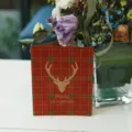 Red plaid Christmas greeting card featuring a golden reindeer and Merry Christmas text - Reindeer Head Style / 1 Card With 1 Envelope