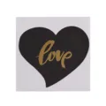 Square white greeting card featuring a black heart with elegant gold foil love script - Black LOVE