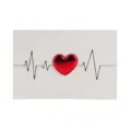 Handmade 3D greeting card featuring a red metallic leather heart and heartbeat EKG design - Heart Beat / 10x15cm