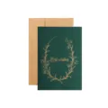 Elegante biglietto d'auguri verde scuro con ghirlanda d'oro e scritta Best Wishes - Auguri / Verde Scuro