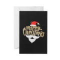 Biglietto di Natale nero con scritta Merry Christmas in lamina d'oro e busta bianca - Babbo Natale