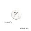 Silver stainless steel round initial letter K pendant for DIY jewelry making 12x12mm - Letter K / Steel