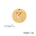 Gold stainless steel round uppercase letter K charm pendant for DIY jewelry necklace - Letter K / Gold