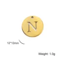 Gold plated stainless steel letter N round pendant for DIY jewelry making 12x12mm - Letter N / Gold